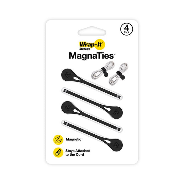 Organizador de cables de silicona negro Wrap-It MagnaTies de 0.33 in. de largo (paquete de 6)