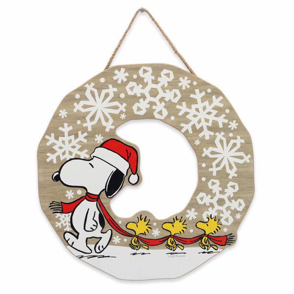 Open Road Brands Peanuts Snoopy and Woodstock Snowflake Wreath Christmas Hanging Wall Decor MDF Wood (Pack of 4)