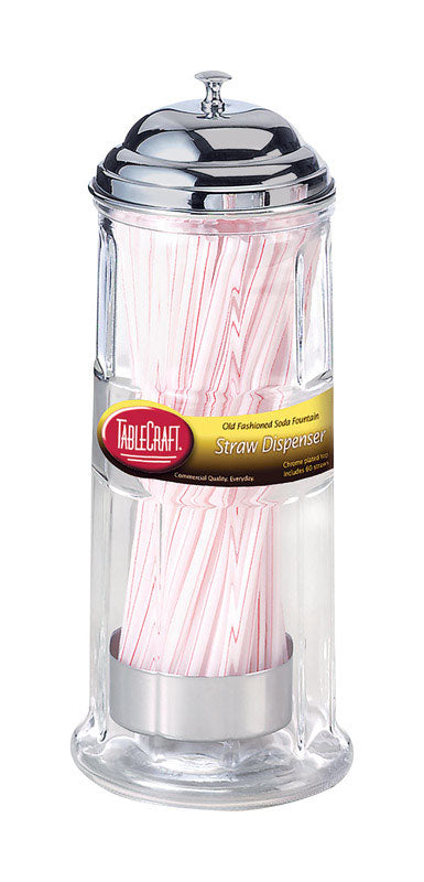 TableCraft 4-1/4 in.   W Clear Glass/Steel Diner Straw Dispenser (Pack of 6).