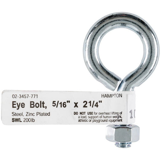 Hampton 5/16 in. x 2-1/4 in. L Zinc-Plated Steel Eyebolt Nut Included (Pack of 10)