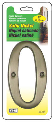 Hillman Distinctions 4 in. Silver Brushed Nickel Screw-On Number 0 1 pc (Pack of 3)