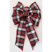 Holiday Trims Black/Red/White 7 Loop Plaid Christmas Bow 14 in. (Pack of 12)