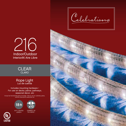 Celebrations Incandescent Mini Clear/Warm White 216 ct Rope Christmas Lights 18 ft.