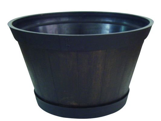 Southern Patio 9.5 in. H X 15.5 in. D Resin Whiskey Barrel Planter Brown