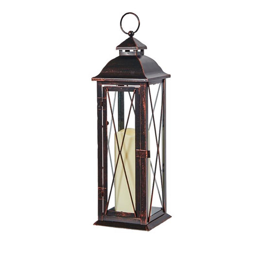 Smart Living 16 in. Glass/Metal Siena LED Candle Lantern Bronze (Pack of 2)
