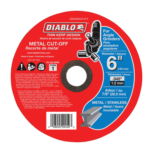 Diablo 6 in. D X 7/8 in. Aluminum Oxide Metal Cut-Off Disc 1 pk