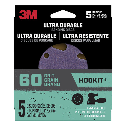 3M Ultra Durable 5 in. Ceramic Hook and Loop Sanding Disc 60 Grit Coarse 5 pk