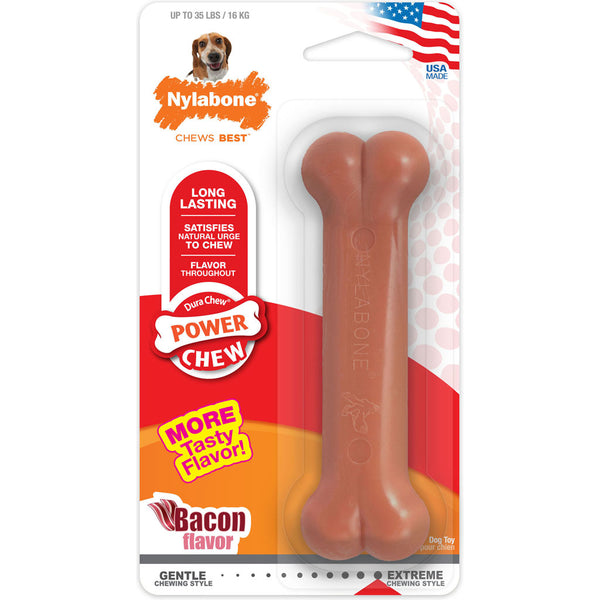 Nylabone Power Chew Bone Dog Toy, Medium Size, Bacon Flavor