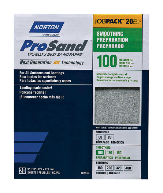 Norton ProSand 11 in. L x 9 in. W 100 Grit Aluminum Oxide Sandpaper 20 pk (Pack of 20)