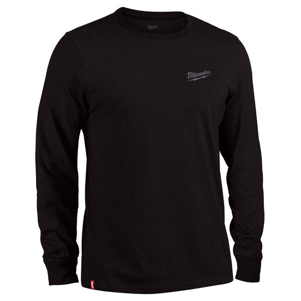 Camiseta de trabajo híbrida negra de cuello redondo y manga larga para hombre de Milwaukee L