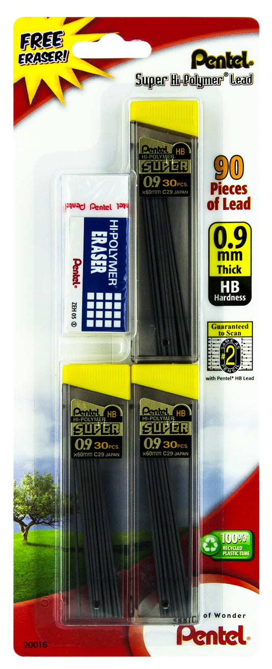 Pentel C29BPHB3 .9 mm Super Hi-Polymer® Lead (Pack of 6)