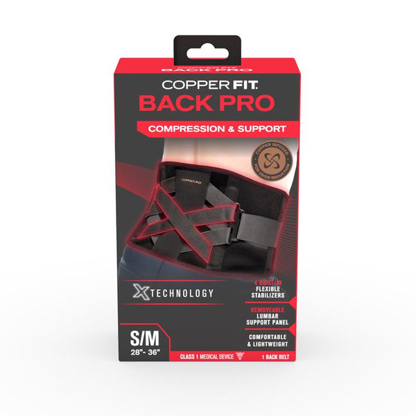 Cinturón de soporte de espalda de compresión Copper Fit Back Pro negro, tecnología Power X Straps, 1 pieza 1 pieza