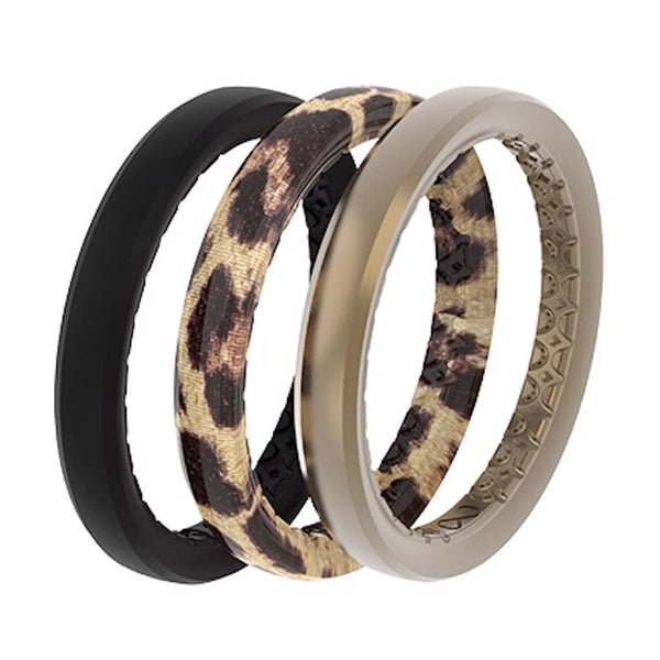 Anillos apilables redondos de silicona resistentes al agua con diseño de leopardo para mujer de Groove Life, talla 7