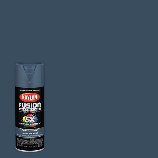 Krylon Fusion All-in-One Ink Blue Matte UV-Resistant Paint & Primer Spray 12 oz. (Pack of 6)