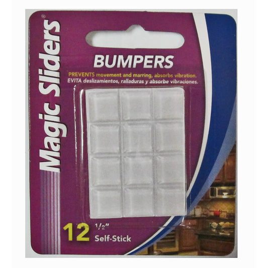 Magic Sliders Rubber Self Adhesive Bumper Pads Clear Square 1/2 in. W X 1/2 in. L 12 pk