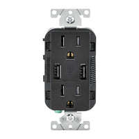 Leviton Decora 15 amps 125 V Black Outlet and USB Charger 5-15R 1 pk