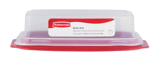 Rubbermaid Red Plastic Snap Fit Lid Dishwasher Safe Airtight Butter Dish 3.1 W x 2.1 H x 7.8 L in.