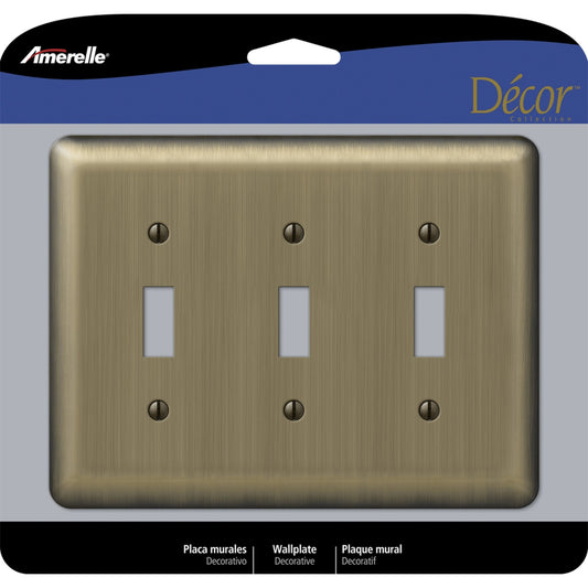Amerelle Devon Brushed Brass 3 gang Stamped Steel Toggle Wall Plate 1 pk