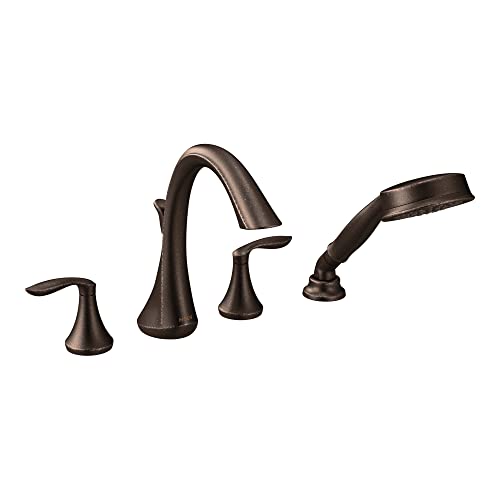 Oil rubbed bronze two-handle high arc roman tub faucet includes hand shower