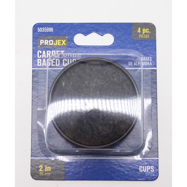 Copas de plástico para muebles Projex con base alfombrada, redondas, negras, de 2 pulgadas de ancho, paquete de 4