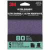 3M Ultra Durable 5.5 L x 4.5 W 80 Grit Aluminum Oxide 1/4 Sheet Sandpaper 5 pk