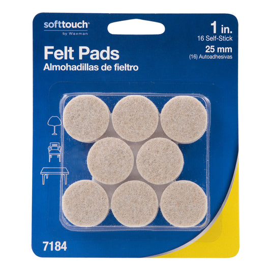 Softtouch Felt Self Adhesive Protective Pad Oatmeal Round 1 in. W X 1 in. L 16 pk