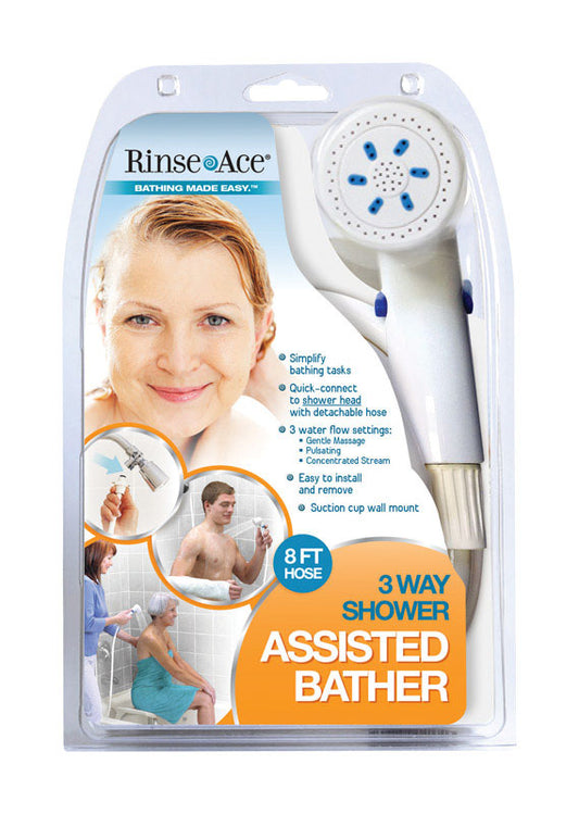 Rinse Ace White ABS 2.5 GPM 3-Settings Handheld Shower Head 8 L ft. Hose (Pack of 4)