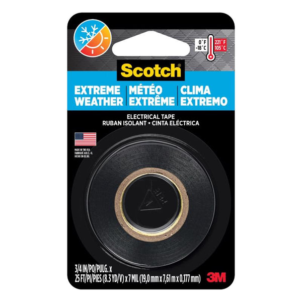 Cinta aislante eléctrica de vinilo negro Scotch de 0.75 in. de ancho X 25 ft. de largo (paquete de 24)