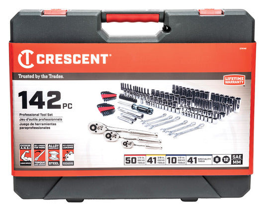 Crescent 1/4, 3/8 and 1/2 in. drive Metric and SAE 6 and 12 Point Mechanic's Tool Set 142 pc