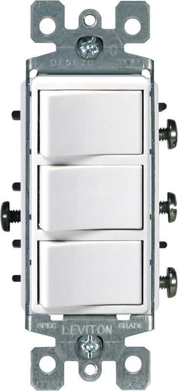 Leviton Decora Thermoplastic White 15A 120V 1-Pole Rocker Triple Combination Switch 7 W x 3 H in.