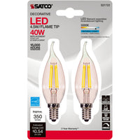 Satco CA10 (Flame Tip) E12 (Candelabra) LED Bulb Natural Light 40 Watt Equivalence 2 pk