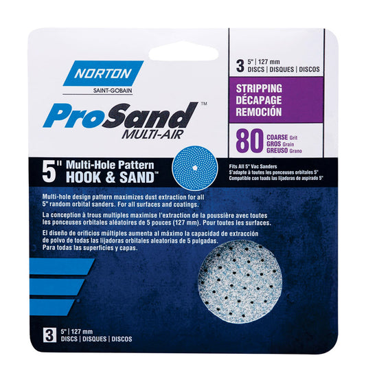 Norton ProSand 5 in. Ceramic Alumina Hook and Loop A975 Sanding Disc 80 Grit Coarse 3 pk
