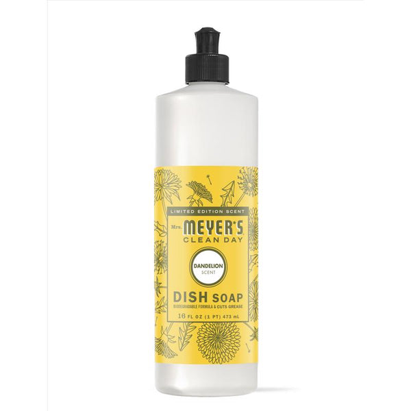 Jabón líquido para platos con aroma a diente de león Clean Day de Mrs. Meyer, 16 oz, paquete de 1 (paquete de 6)