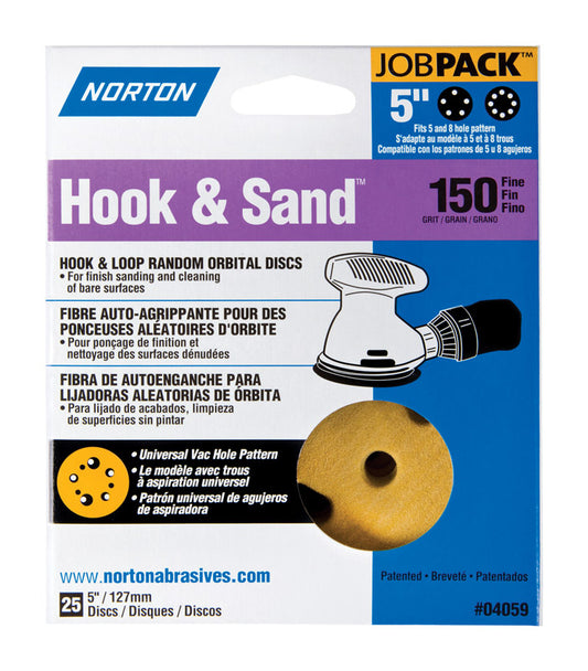Norton Hook & Sand 5 in. Aluminum Oxide Hook and Loop A290 Sanding Disc 150 Grit Fine 25 pk