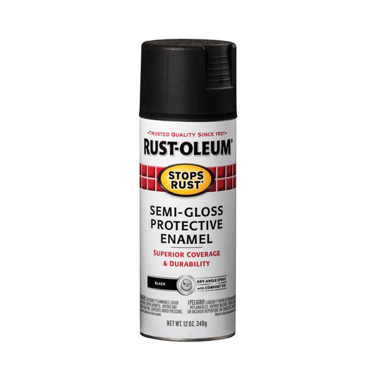 Rust-Oleum Stops Rust Semi-Gloss Black Spray Paint 12 oz. (Pack of 6)