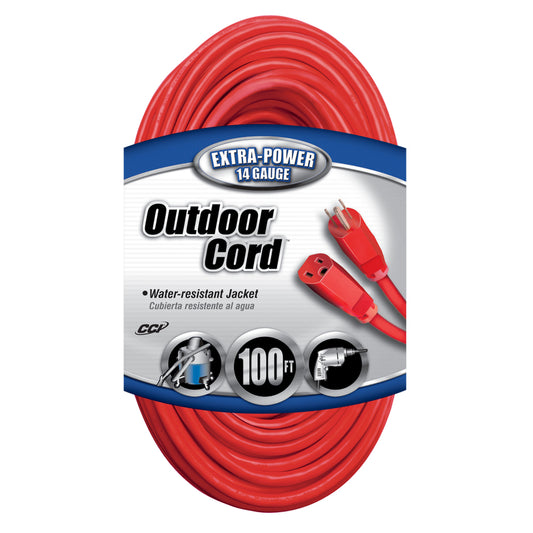 Coleman Cable Outdoor 100 ft. L Red Extension Cord 14/3 SJTW