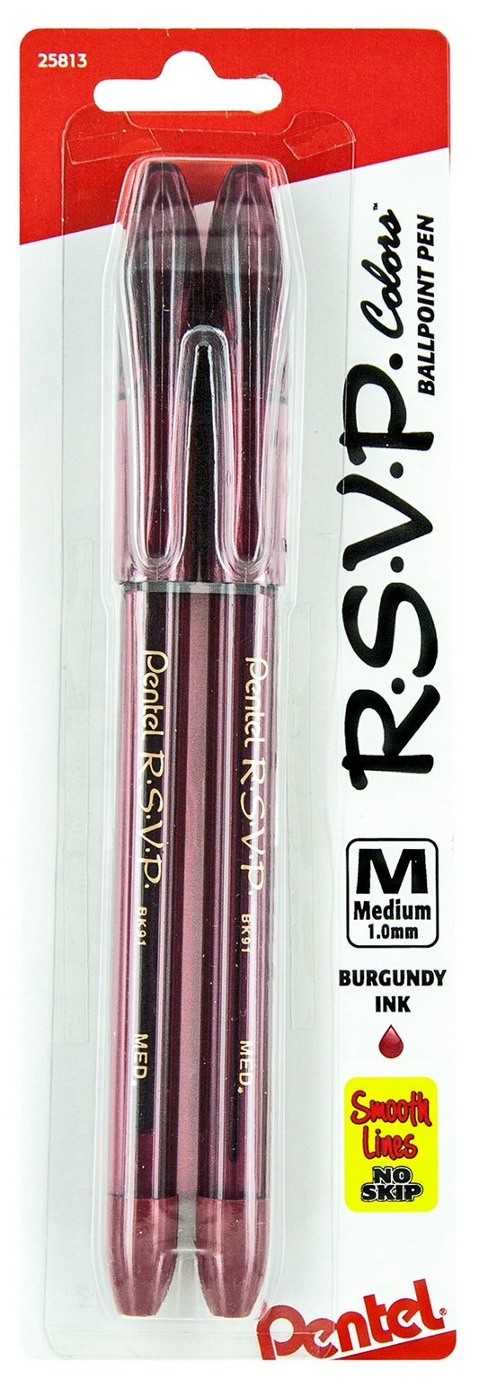 Pentel BK91CRBP2BG 1 mm Burgundy R.S.V.P Colors™ Ballpoint Pen (Pack of 6)