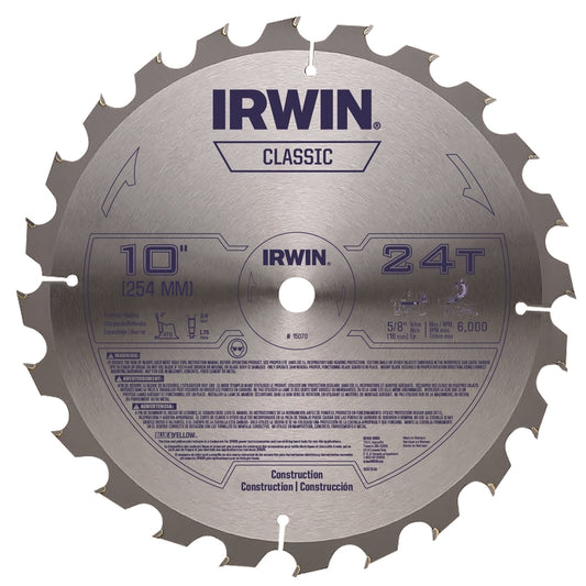 Irwin 10 in. D X 5/8 in. Classic Steel Circular Saw Blade 24 teeth 1 pk