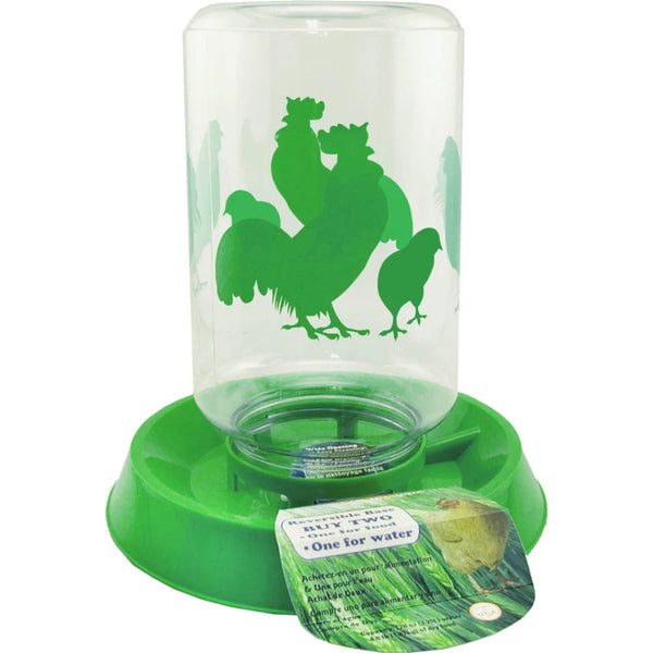 Lixit Chicken Feeder Waterer Combo Reversible Base, 128 oz Green