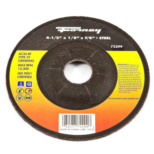 Forney 4-1/4 in. Dia. x 1/8 in. thick x 7/8 in. Grinding Wheel 1 pc.