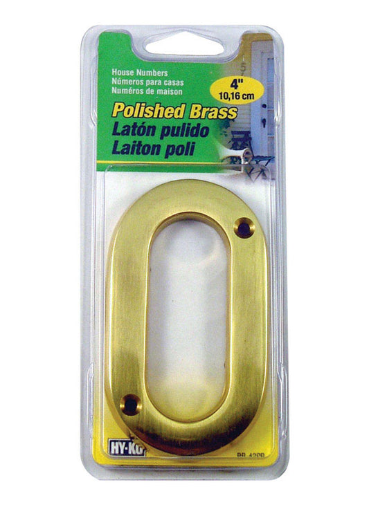Hy-Ko 4 in. Brass Gold 0 Number Nail-On (Pack of 3)