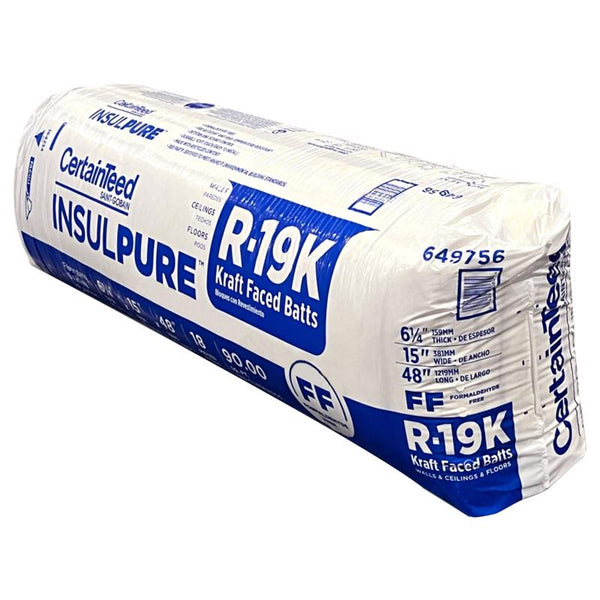 Certainteed 15 in. W X 93 in. L X 5.5 in. R-19 Kraft Faced Fiberglass Insulation Batt 87.19 sq ft