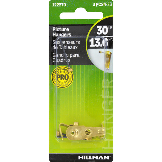 Hillman AnchorWire Brass-Plated Classic Picture Hanger 30 lb. 3 pk (Pack of 10)