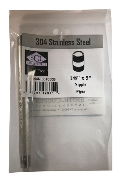 Boquilla de 5 pulg. de largo de acero inoxidable MPT de 1/8 pulg. de Smith-Cooper