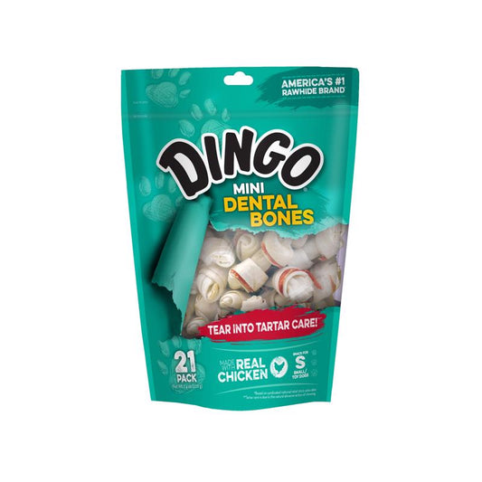 Dingo Small Adult Mini Dental Bones Chicken 2.5 in. L 21 pk