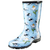 Principle Plastics Women's Blue Bee & Flower Print Rain & Garden Boot Size 7