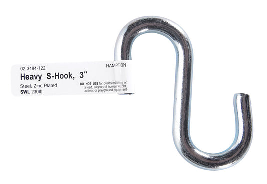 Hampton Small Zinc-Plated Silver Steel 3 in. L S-Hook 230 lb. 1 pk (Pack of 20)