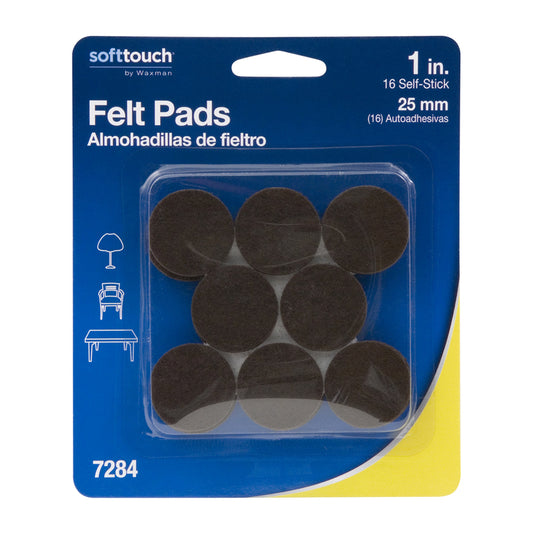 Softtouch Felt Self Adhesive Protective Pad Brown Round 1 in. W X 1 in. L 16 pk