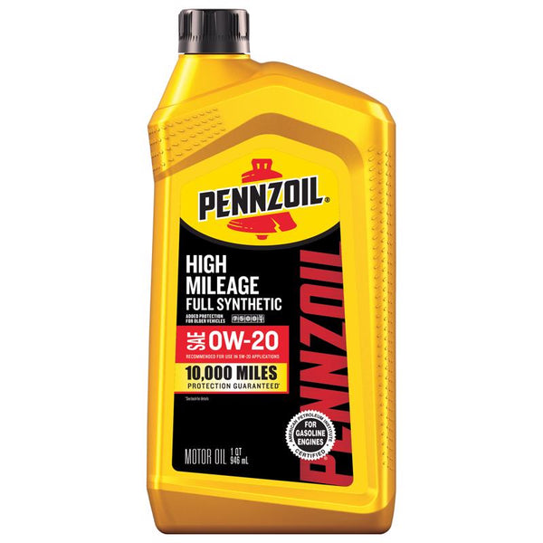 Aceite de motor Pennzoil Full Synthetic 0W-20 para alto kilometraje, 1 qt, 1 paquete (paquete de 6)