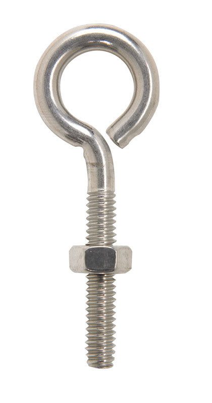 Hampton 1/4 in. x 2-5/8 in. L Stainless Steel Eyebolt Nut Included (Pack of 10)